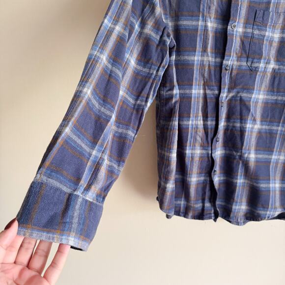 Eddie Bauer Blue + Brown Plaid Lightweight Flannel Button Up - XL - Picture 2 of 7
